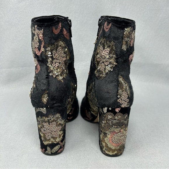 ALDO-Black Velvet Booties/Embroidered/Sequins-Leather Insole-Side Zip-SZ 7 - Picture 8 of 11